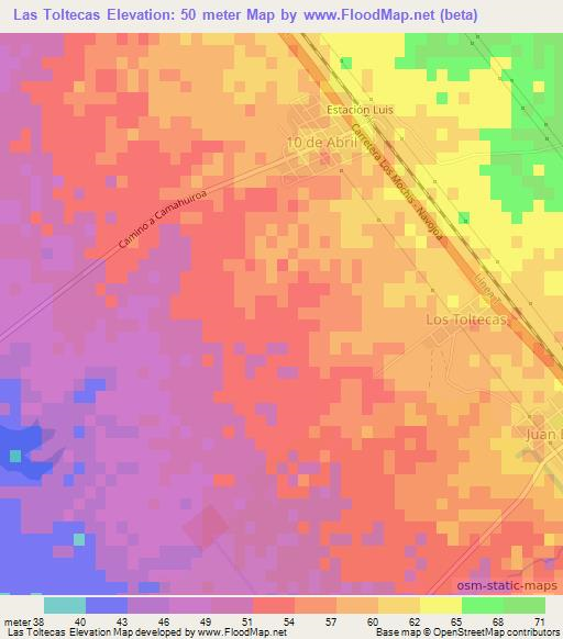 Las Toltecas,Mexico Elevation Map