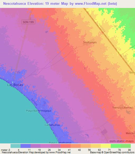 Nescotahueca,Mexico Elevation Map