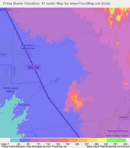 Presa Nueva,Mexico Elevation Map