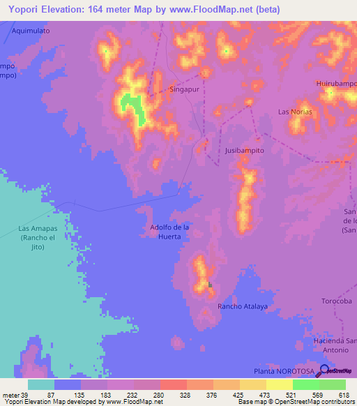 Yopori,Mexico Elevation Map