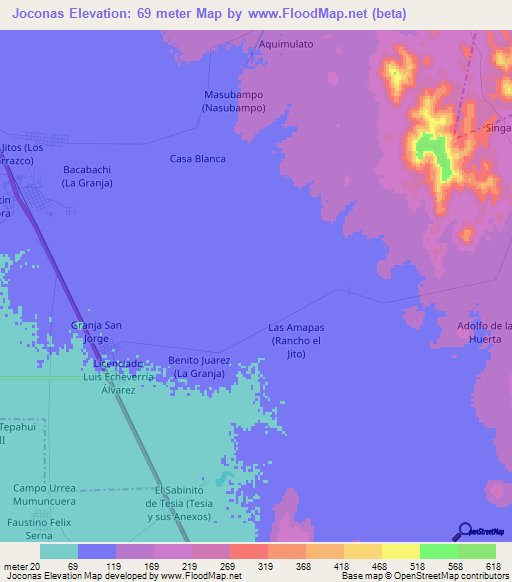 Joconas,Mexico Elevation Map