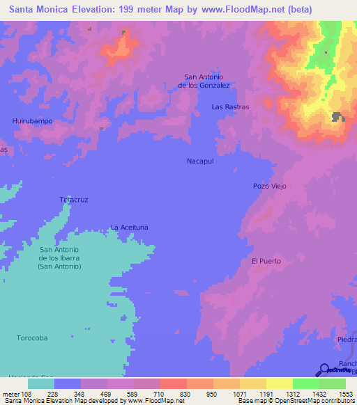 Santa Monica,Mexico Elevation Map