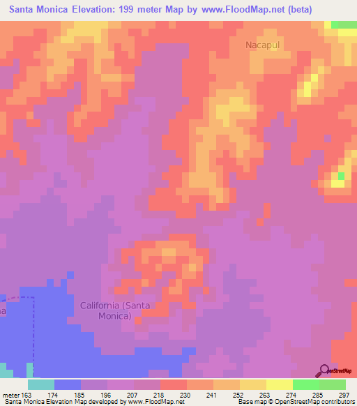 Santa Monica,Mexico Elevation Map