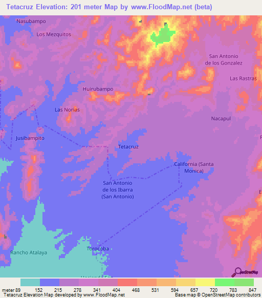 Tetacruz,Mexico Elevation Map