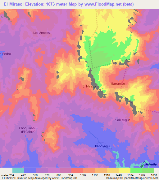 El Mirasol,Mexico Elevation Map