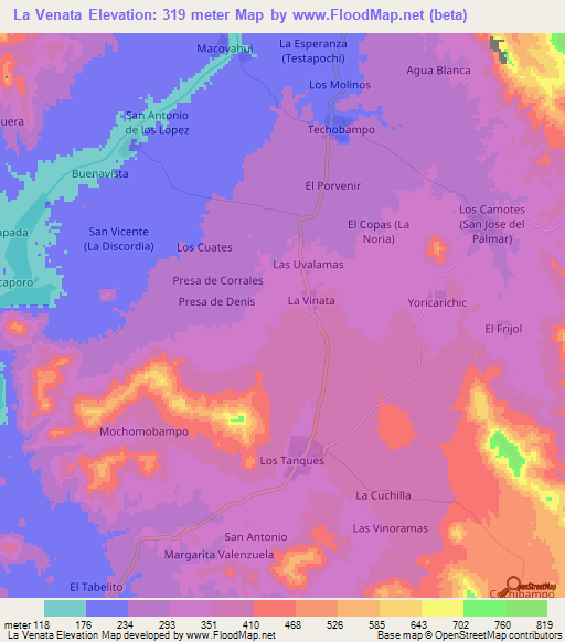 La Venata,Mexico Elevation Map