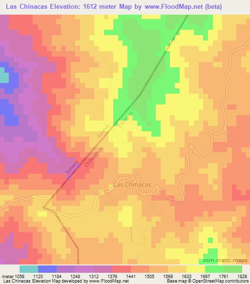 Las Chinacas,Mexico Elevation Map