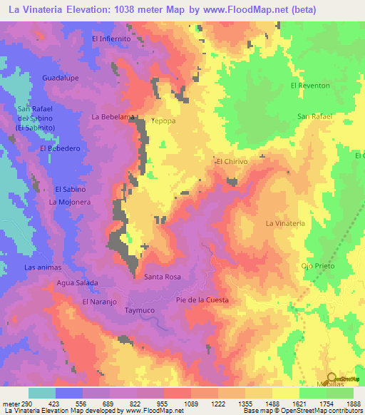 La Vinateria,Mexico Elevation Map