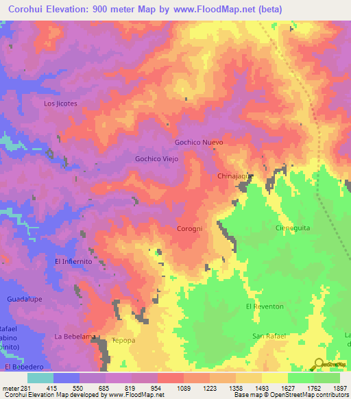 Corohui,Mexico Elevation Map