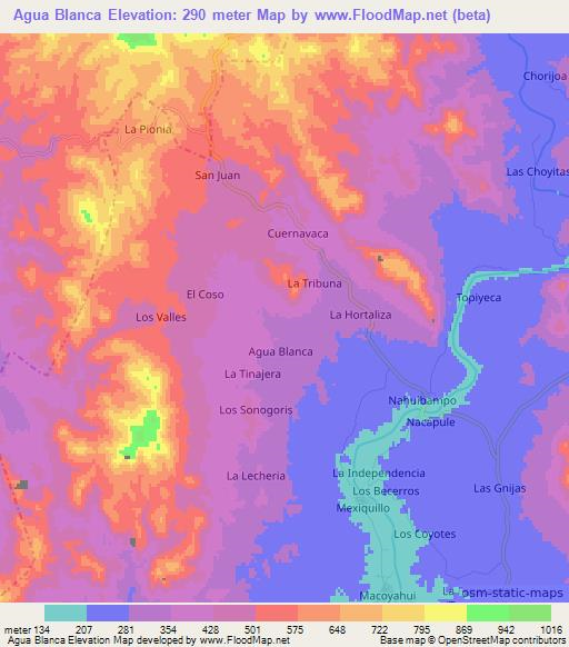 Agua Blanca,Mexico Elevation Map