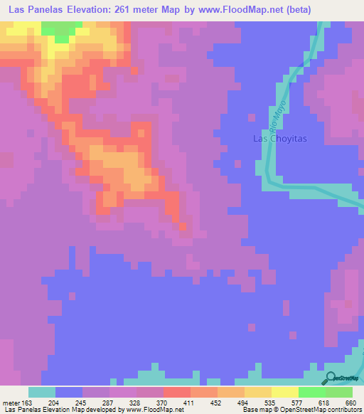 Las Panelas,Mexico Elevation Map