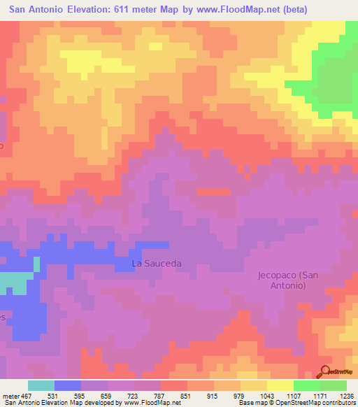 San Antonio,Mexico Elevation Map