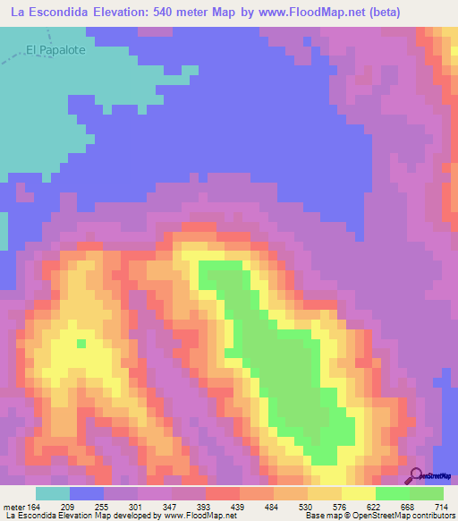 La Escondida,Mexico Elevation Map