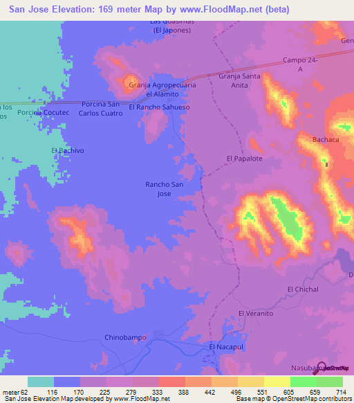 San Jose,Mexico Elevation Map