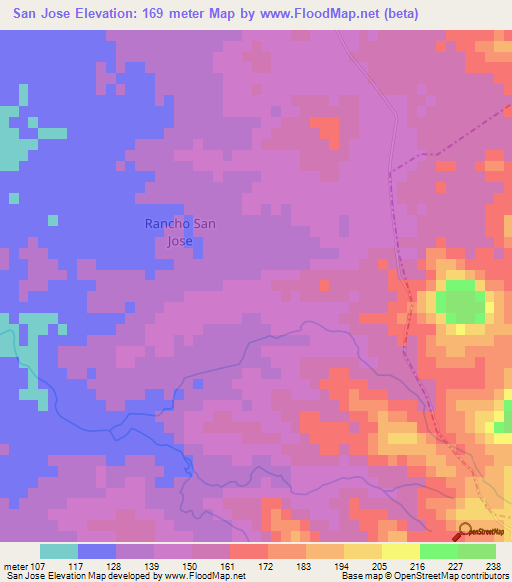 San Jose,Mexico Elevation Map