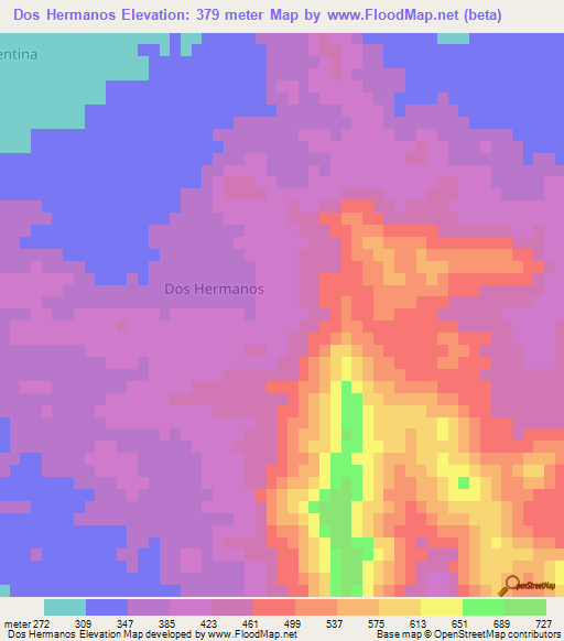 Dos Hermanos,Mexico Elevation Map