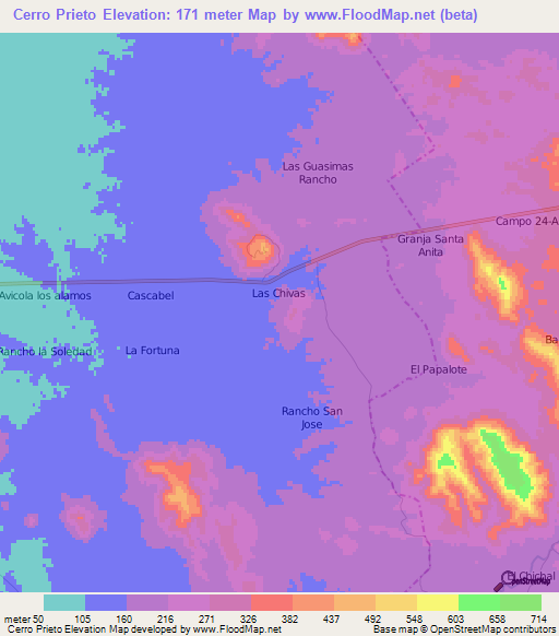 Cerro Prieto,Mexico Elevation Map