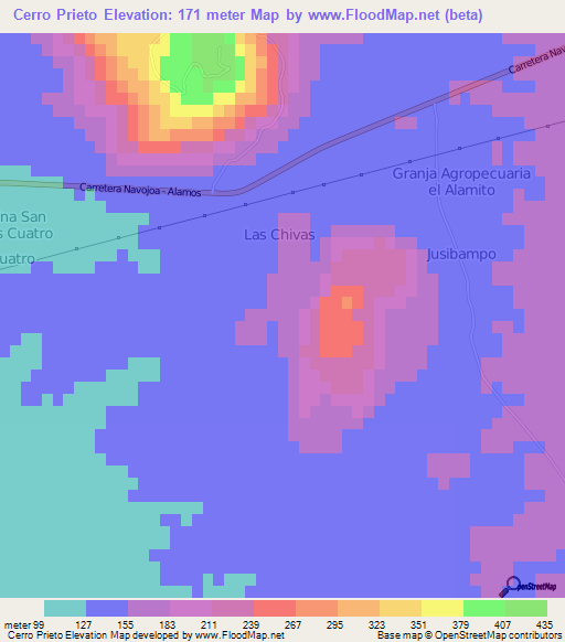 Cerro Prieto,Mexico Elevation Map