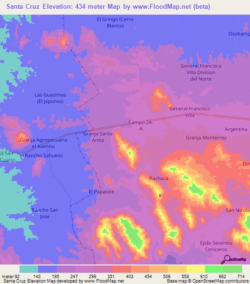 Santa Cruz,Mexico Elevation Map