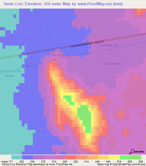 Santa Cruz,Mexico Elevation Map