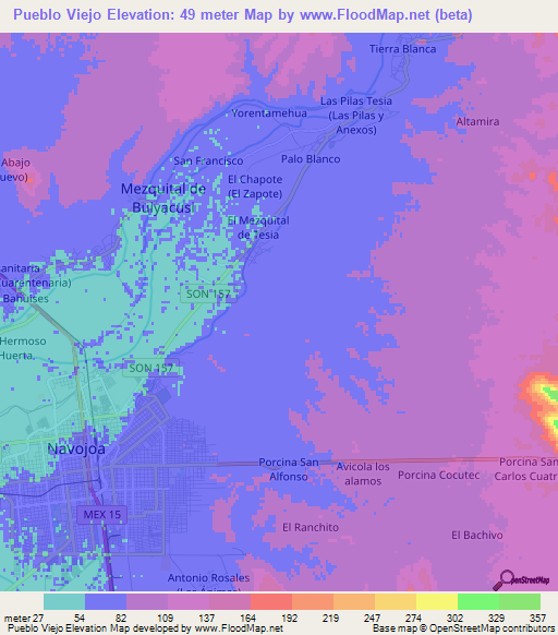 Pueblo Viejo,Mexico Elevation Map