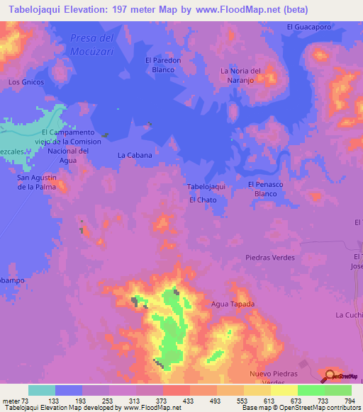 Tabelojaqui,Mexico Elevation Map