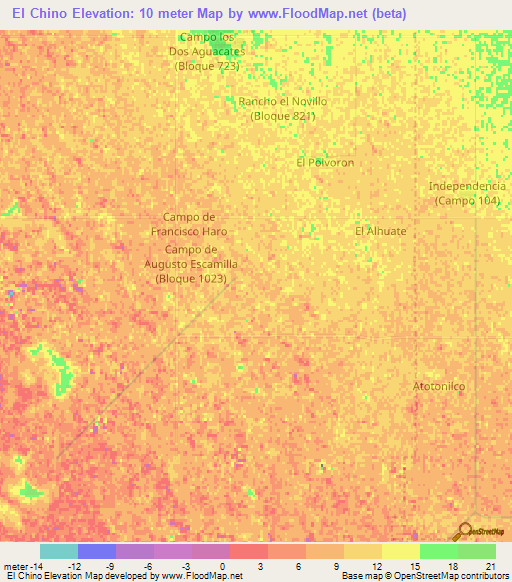 El Chino,Mexico Elevation Map