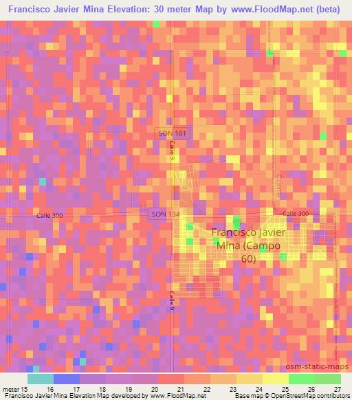 Francisco Javier Mina,Mexico Elevation Map