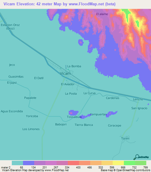 Vicam,Mexico Elevation Map