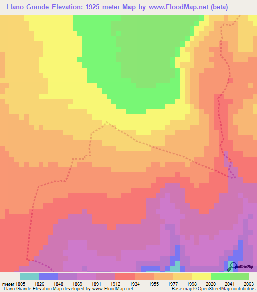 Llano Grande,Mexico Elevation Map