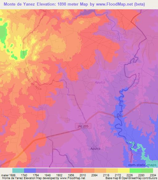 Monte de Yanez,Mexico Elevation Map