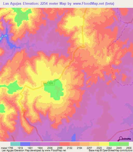 Las Agujas,Mexico Elevation Map