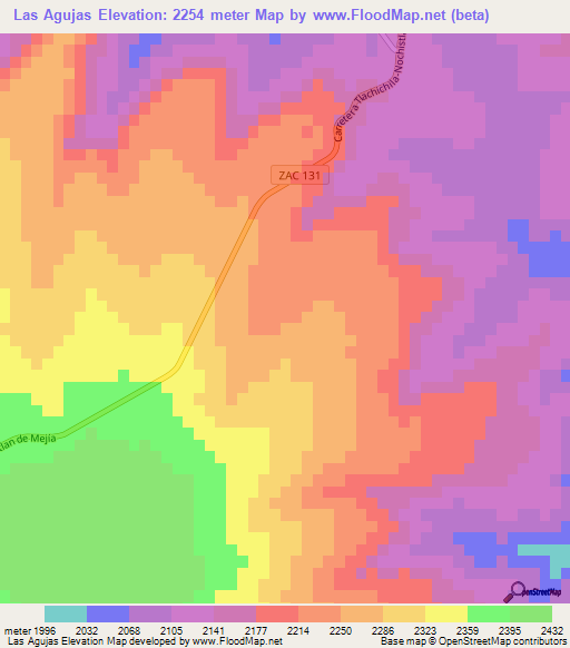 Las Agujas,Mexico Elevation Map