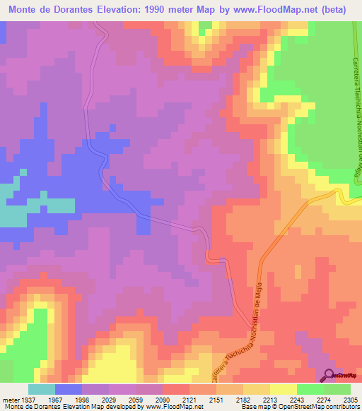 Monte de Dorantes,Mexico Elevation Map