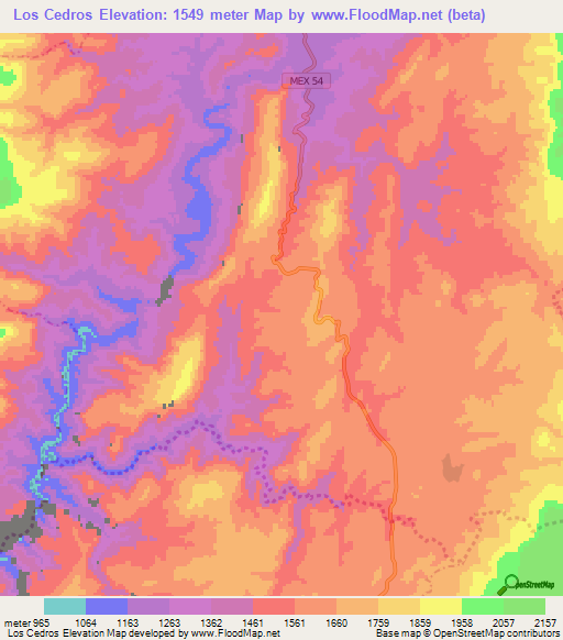 Los Cedros,Mexico Elevation Map