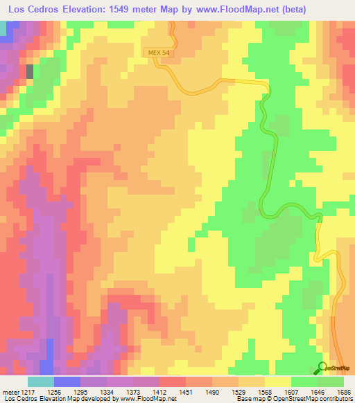 Los Cedros,Mexico Elevation Map