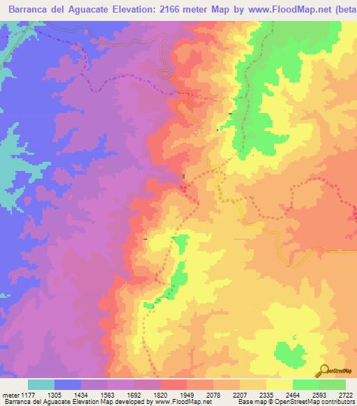 Barranca del Aguacate,Mexico Elevation Map