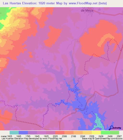 Las Huertas,Mexico Elevation Map