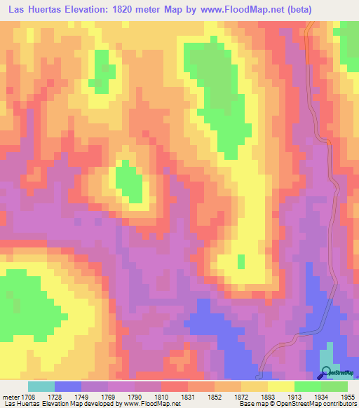 Las Huertas,Mexico Elevation Map