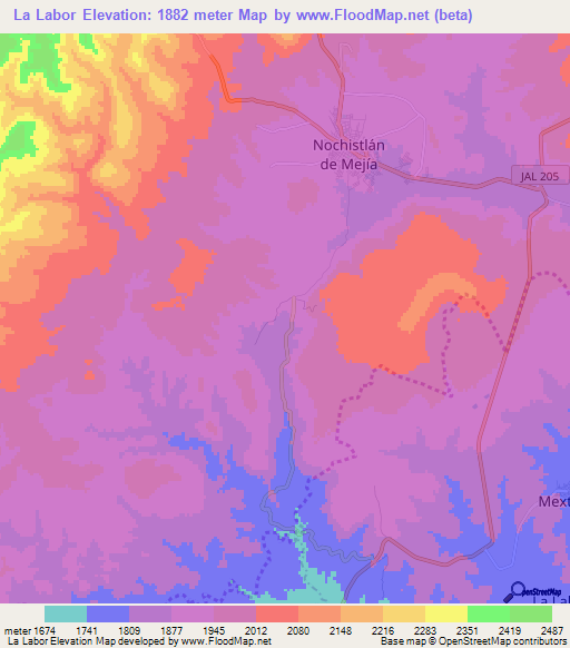 La Labor,Mexico Elevation Map