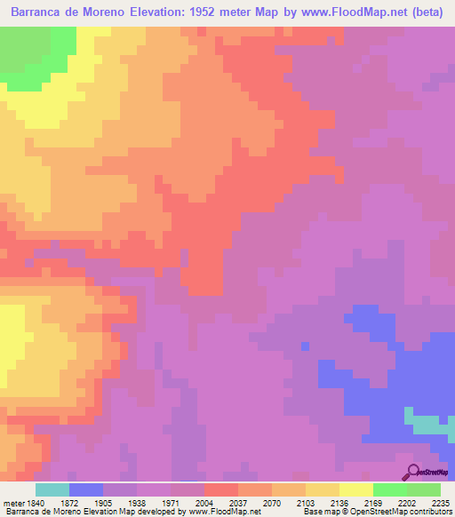 Barranca de Moreno,Mexico Elevation Map