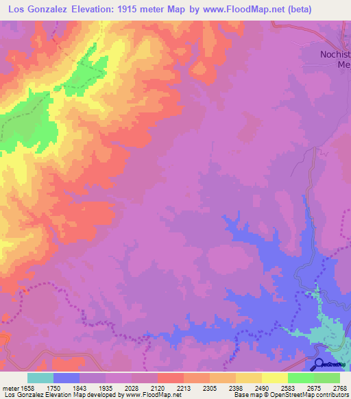 Los Gonzalez,Mexico Elevation Map