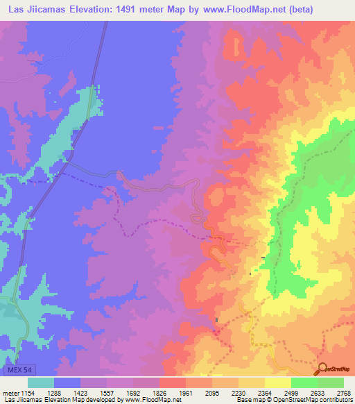 Las Jiicamas,Mexico Elevation Map