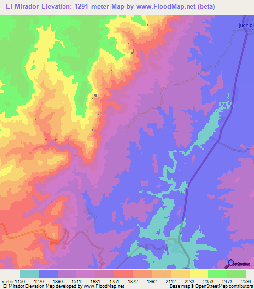 El Mirador,Mexico Elevation Map