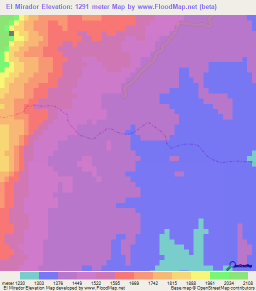 El Mirador,Mexico Elevation Map