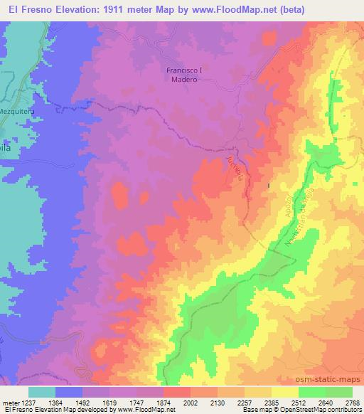 El Fresno,Mexico Elevation Map