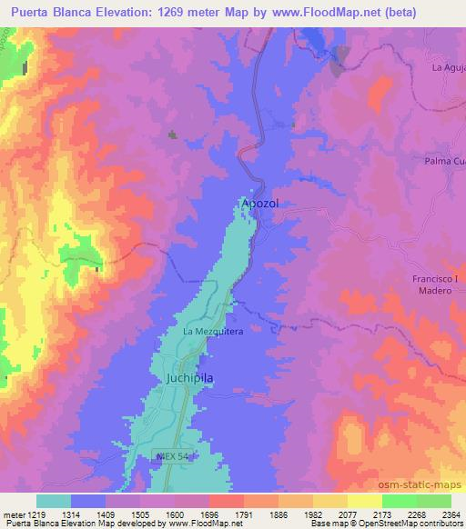 Puerta Blanca,Mexico Elevation Map
