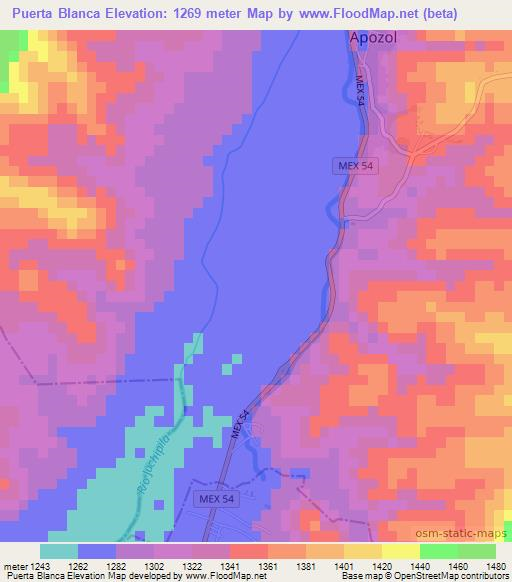 Puerta Blanca,Mexico Elevation Map