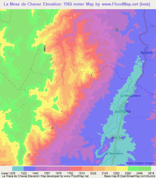 La Mesa de Chavez,Mexico Elevation Map