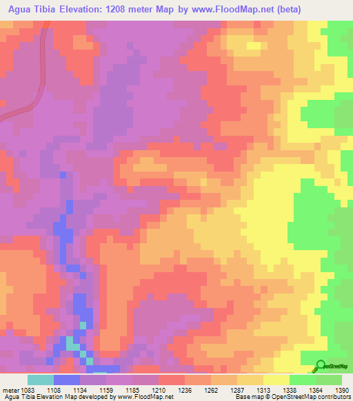 Agua Tibia,Mexico Elevation Map